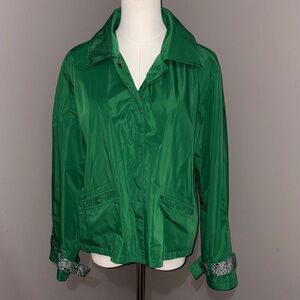 Chicos utility Spring Jacket emerald green|purple,white design on collar/sleeve!